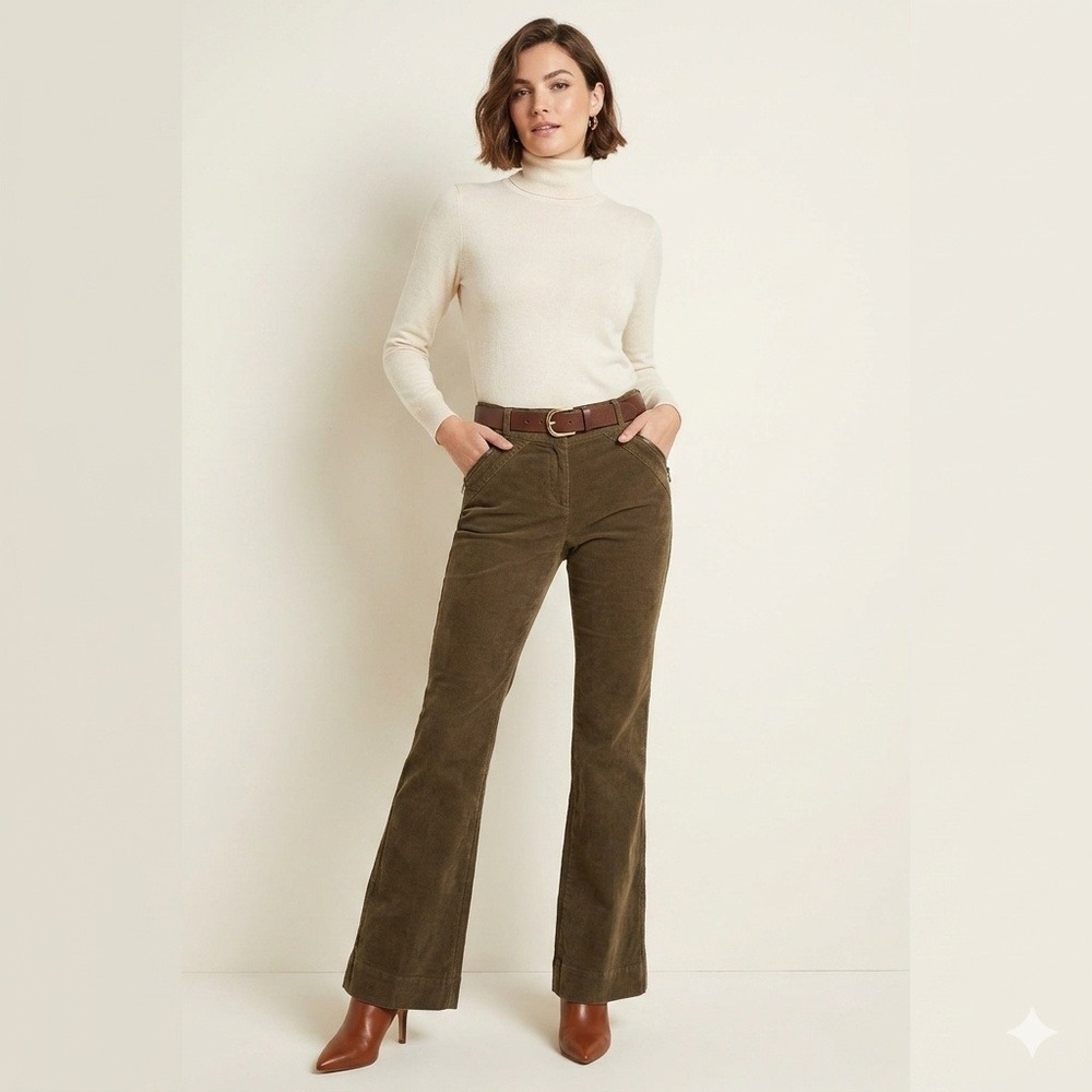 Trina Turk Y2K Vintage Flare Corduroy Pants Olive Brown‎ 6